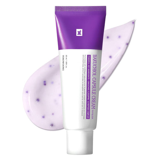 TOSOWOONG Bakuchiol Capsule Cream, High Purity Bakuchiol 5,000ppm, Retinol Alternative Wrinkle Care, Firming Anti Aging Moisturizer, 12 Peptides, 3 Ceramides, Korean Skincare, 50ml / 1.69 fl. oz.