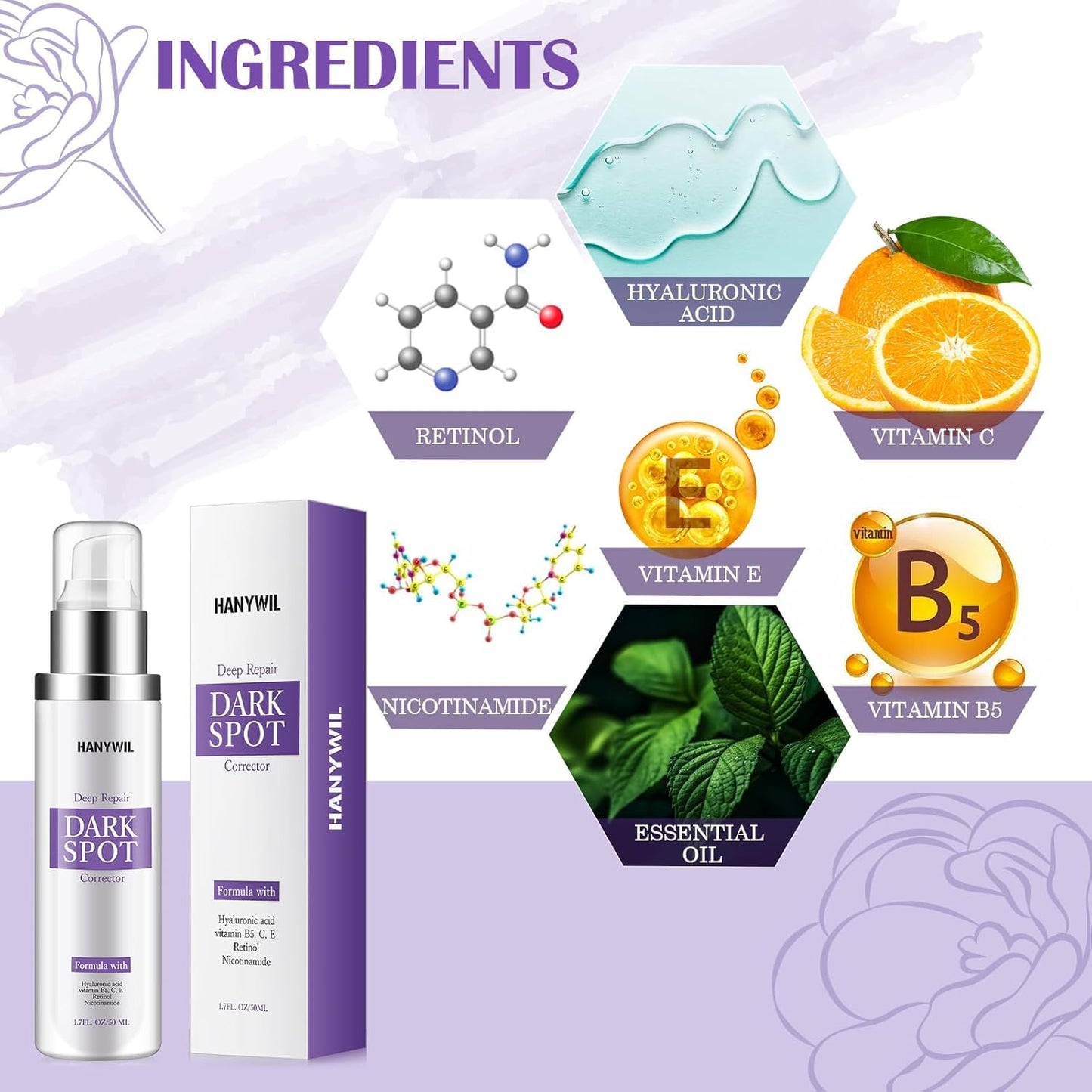 HANYWIL Dark Spot Remover for Face & Body Serum with Retinol & Niacinamide - Corrects Melasma, Sun & Age Spots, Hyperpigmentation Treatment for All Skin, Dermatologist Tested (1.7 Fl Oz)