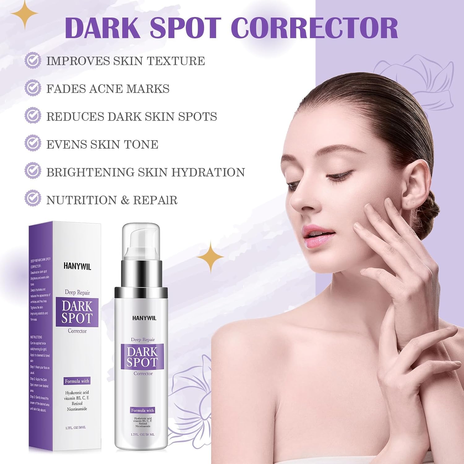 HANYWIL Dark Spot Remover for Face & Body Serum with Retinol & Niacinamide - Corrects Melasma, Sun & Age Spots, Hyperpigmentation Treatment for All Skin, Dermatologist Tested (1.7 Fl Oz)